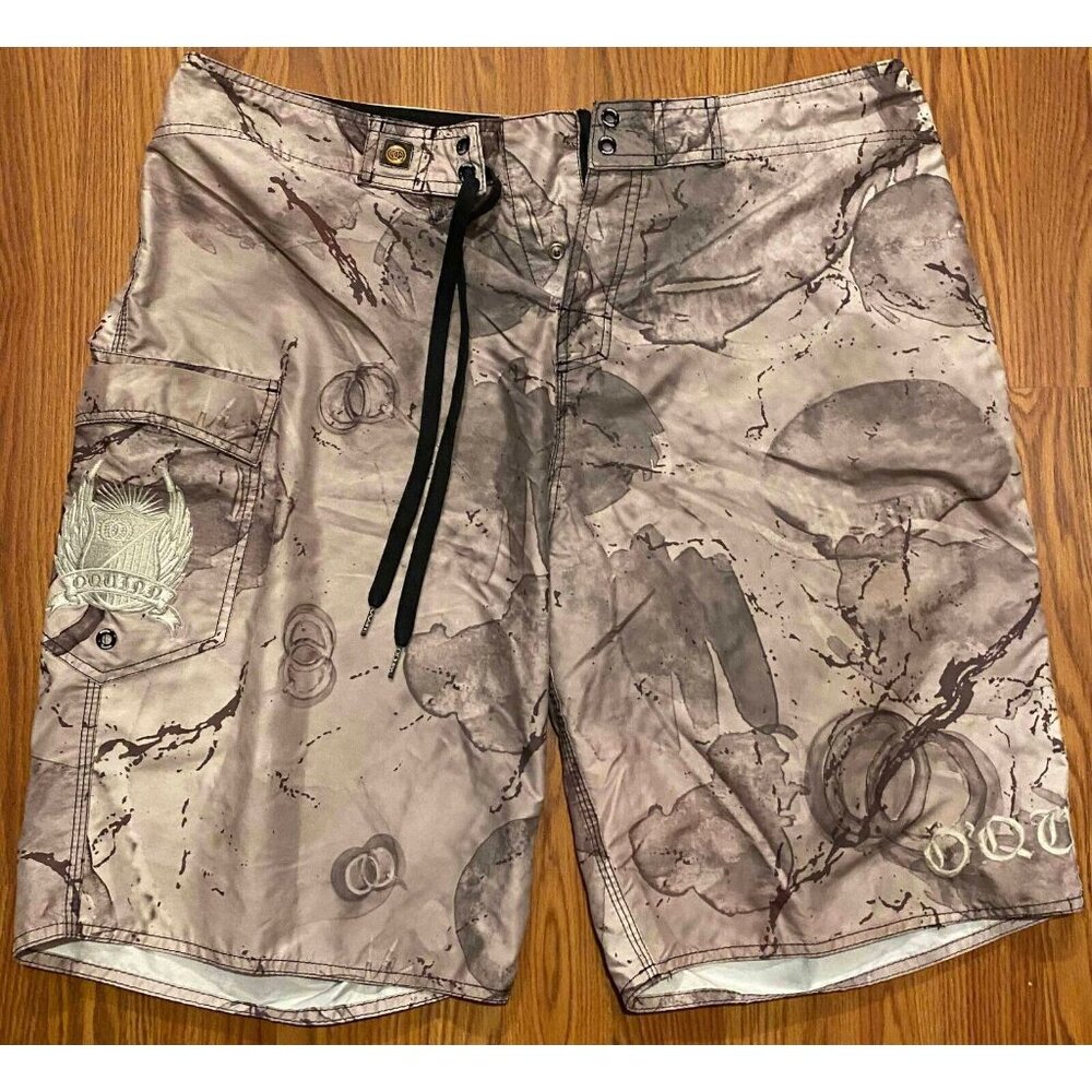 O'Quinn OQ Board Shorts Mens 38 10" Grunge Camo Beach Swim Trunks Cargo Pocket